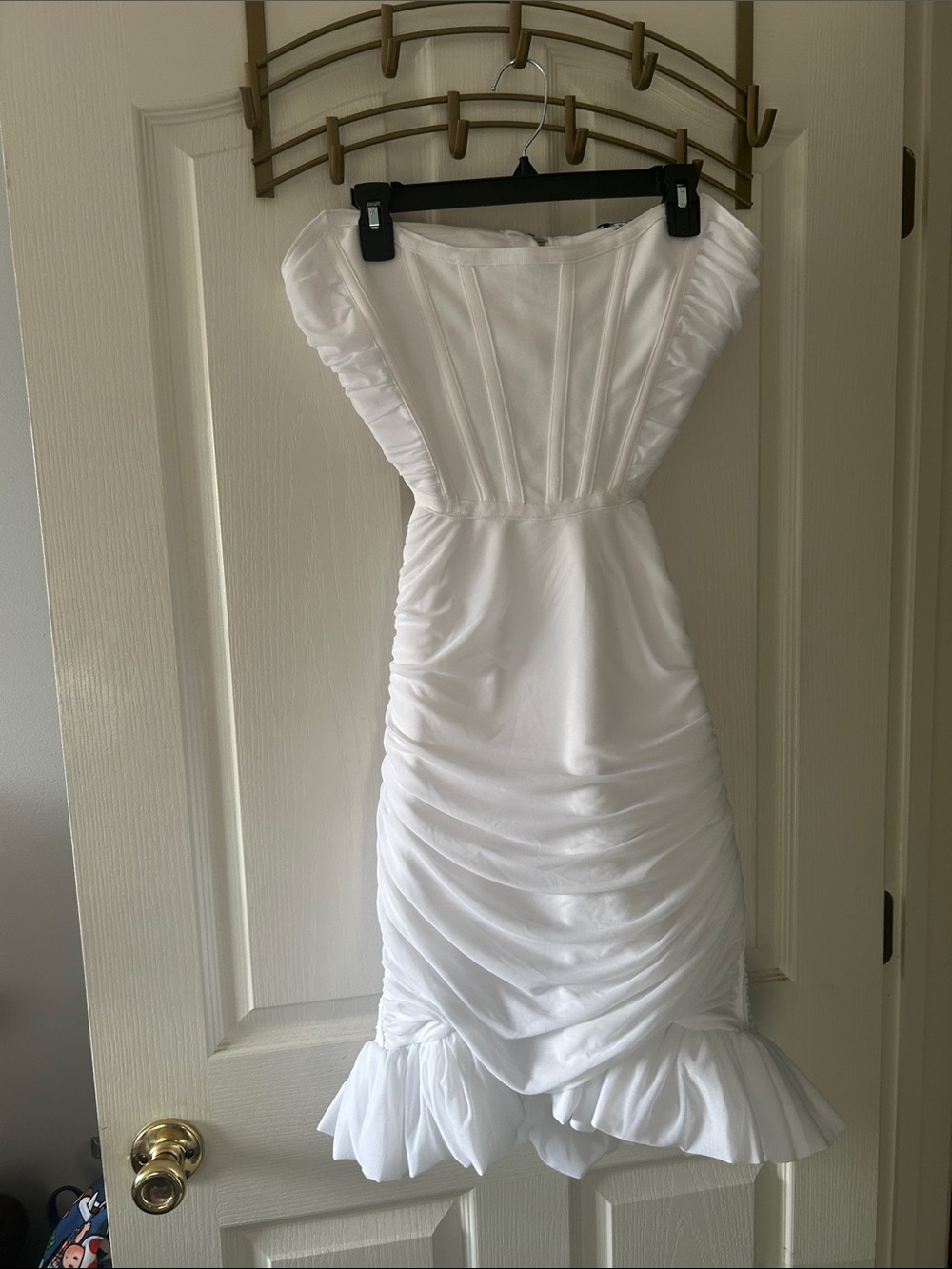Fashion Nova White Ruched Strapless Mermaid Hem Dress
